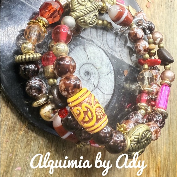 GOLD BROWN AGATE LAYERED WRAP BRACELET - Picture 2 of 3